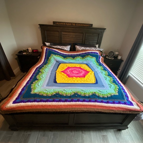 HANDMADE crocheted afghan in multiple colors. - Picture 1 of 4